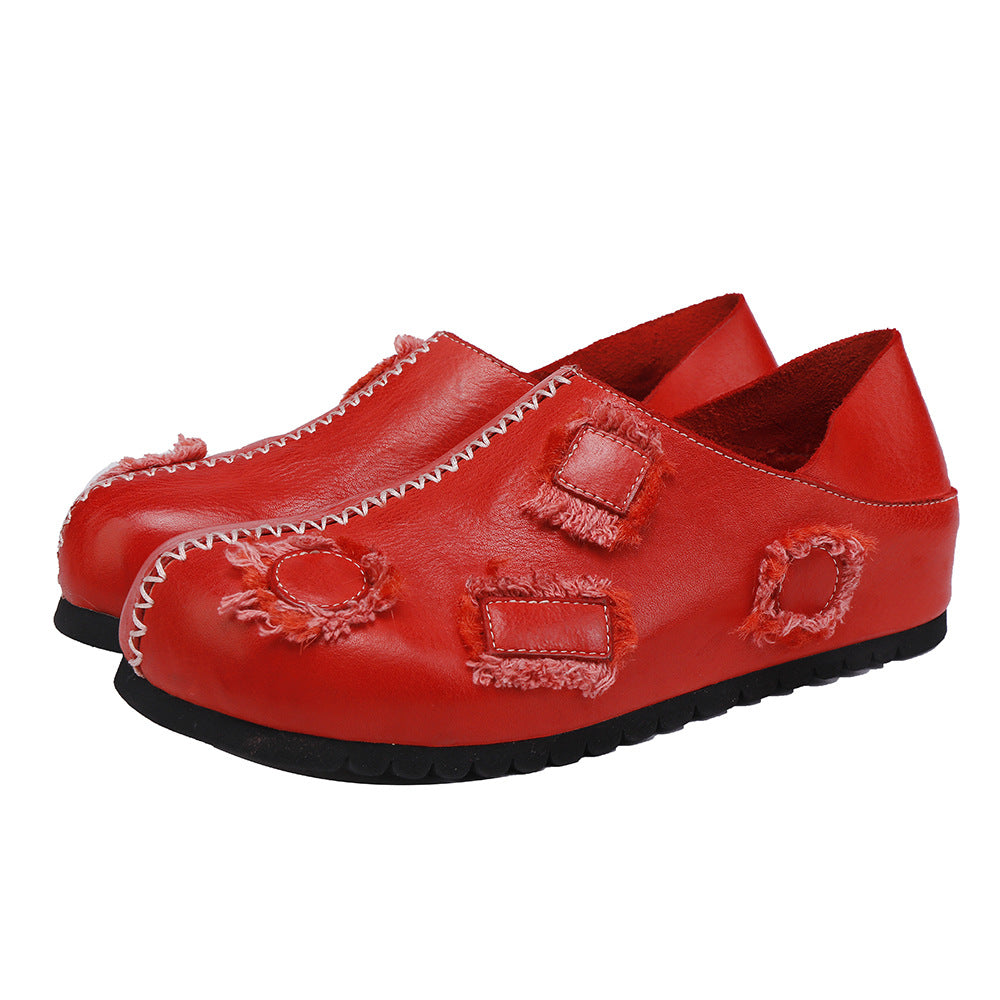 Leather women's shoes 2025 new style top layer cowhide flat shoes 082