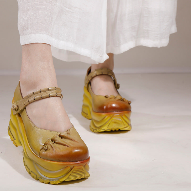 2025 New Style Casual Women's Versatile Breathable Thick-soled Cowhide Shoes 090