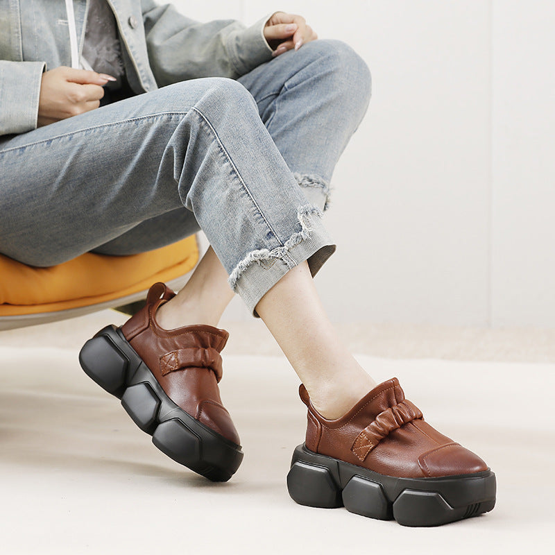 2025 New Style Casual, Versatile, Breathable Thick-soled Women's Shoes Made of Cowhide 089