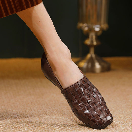 2025 New style top-grain cowhide hand-woven leather flat shoes 003