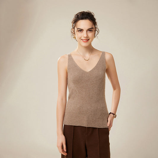 New V-neck Fitted Knitted Vest for Women with Halter Tops, Short Base Layer 097