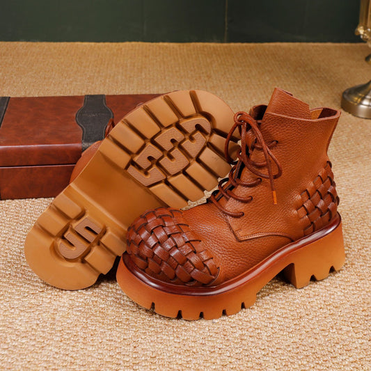 New Fashionable Top-grain Cowhide Woven Boots for Women 022