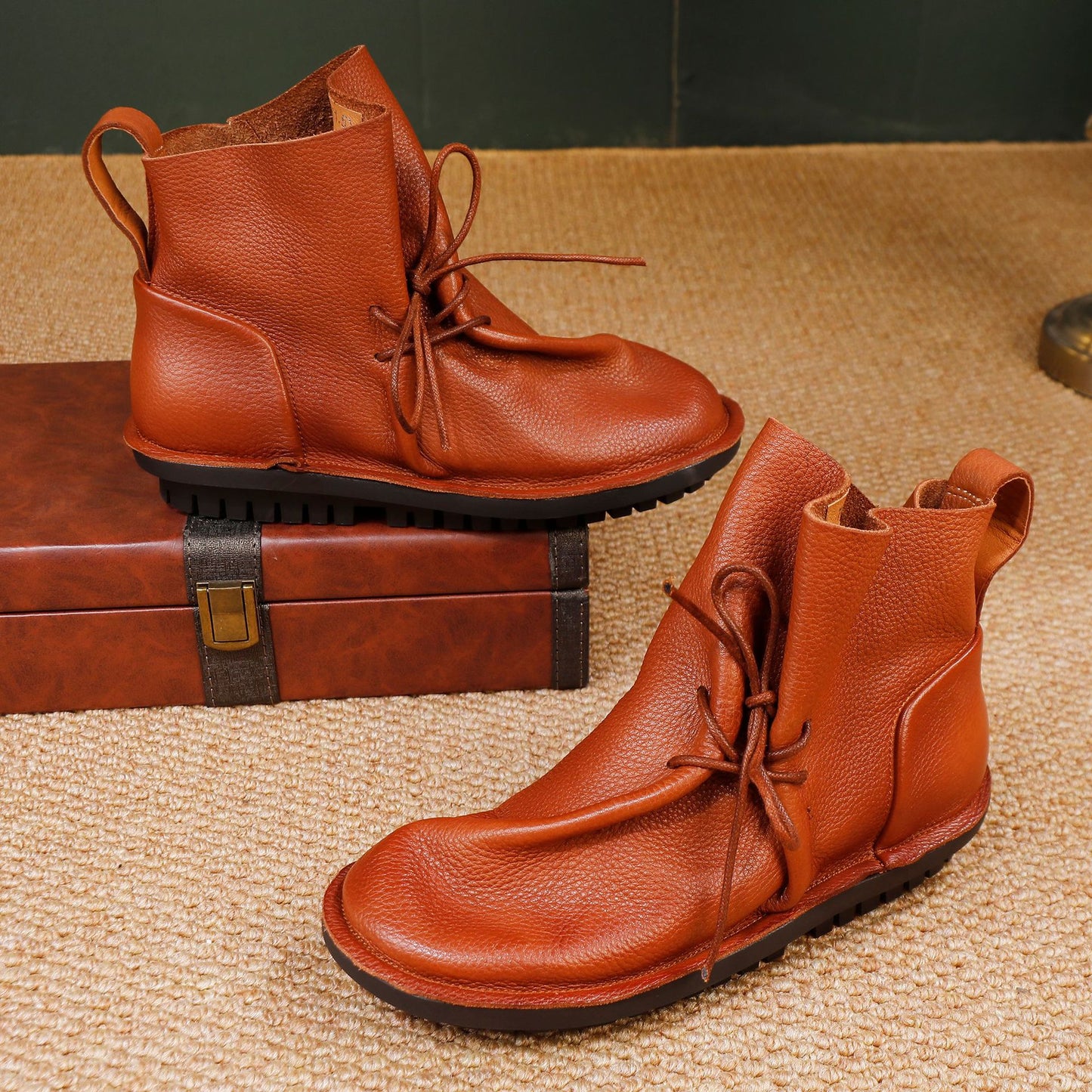 Women's Top Layer Cowhide Soft-soled Flat Casual Boots 007