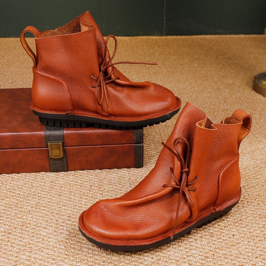 Women's Top Layer Cowhide Soft-soled Flat Casual Boots 007