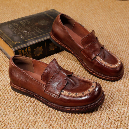 Fashionable Autumn Single Shoes with A Top Layer of Cowhide and Retro Flat Heels 008