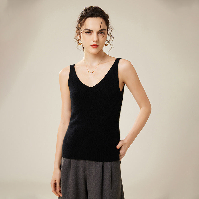 New V-neck Fitted Knitted Vest for Women with Halter Tops, Short Base Layer 097