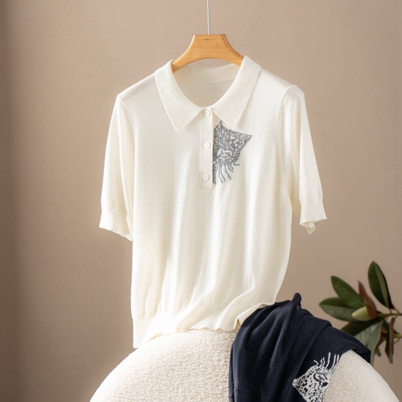 Autumn and Winter New Short-sleeved Jacquard T-shirt for Women 098