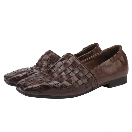 2025 New style top-grain cowhide hand-woven leather flat shoes 003