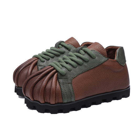 New Style of Insole Leather Flat Women's Shoes with A Two-tone Top Layer Cowhide Soft Sole 087